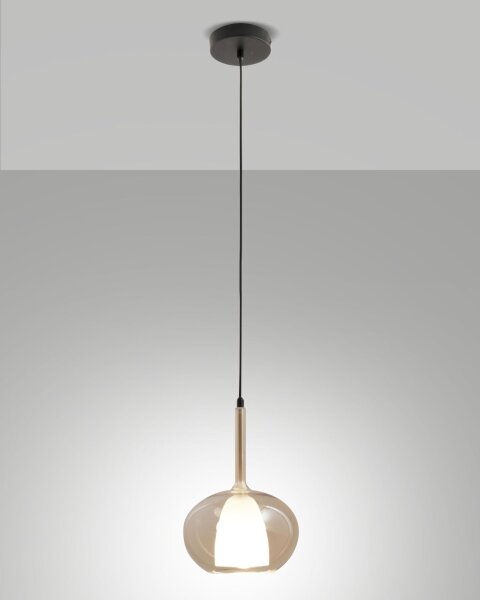 Pendelleuchte Bernstein E27 Glas rund Ø22 cm Schwarz