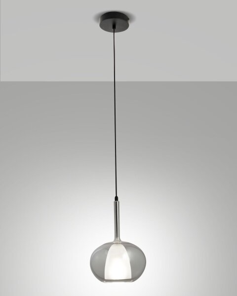 Hängelampe Rauchglas E27 blendarm Ø22 cm Schwarz rund