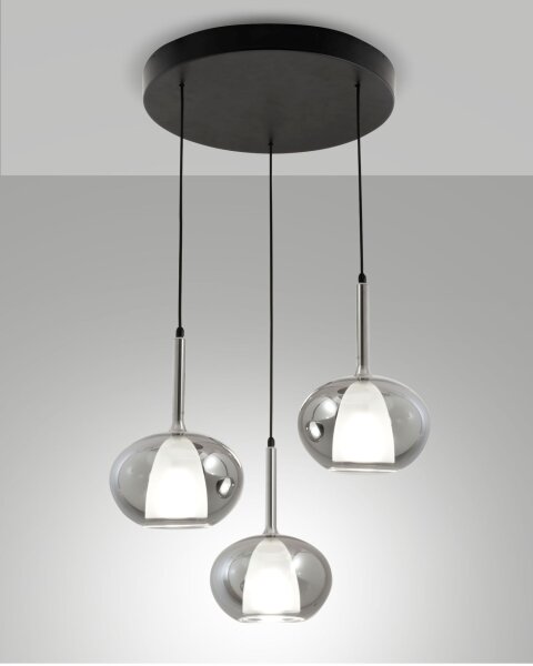 HÃ¤ngelampe Rauchglas E27 Schwarz L:45 cm dekorativ