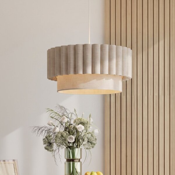 Hängelampe Stoff Grau-Beige Weiß Ø45,5 cm E27 blendarm