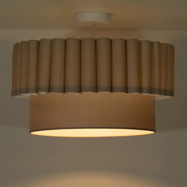 Deckenlampe Stoff Leinen Metall Beige Weiß Ø45,5 cm E27