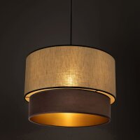 Hängelampe Stoff Grau-Beige Braun Gold rund...