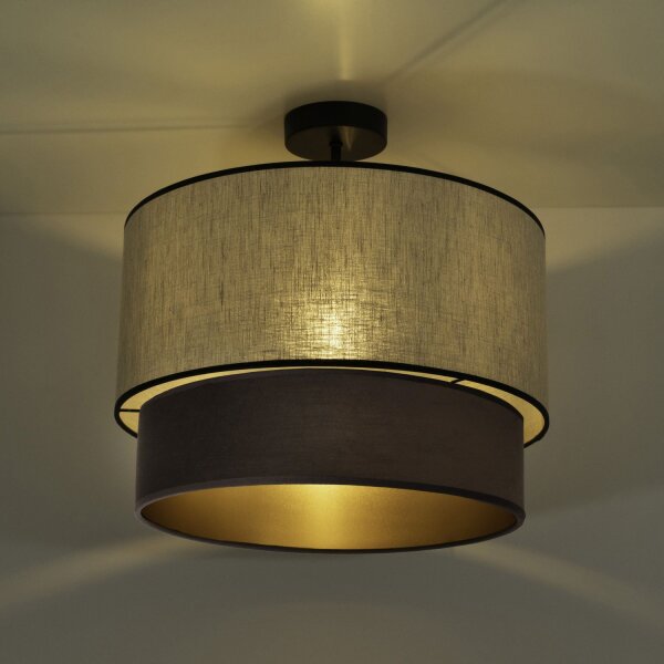 Deckenleuchte Stoff Grau-Beige Braun Gold Ø40 cm E27