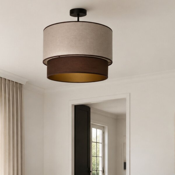 Deckenleuchte Stoff Grau-Beige Braun Gold Ø40 cm E27