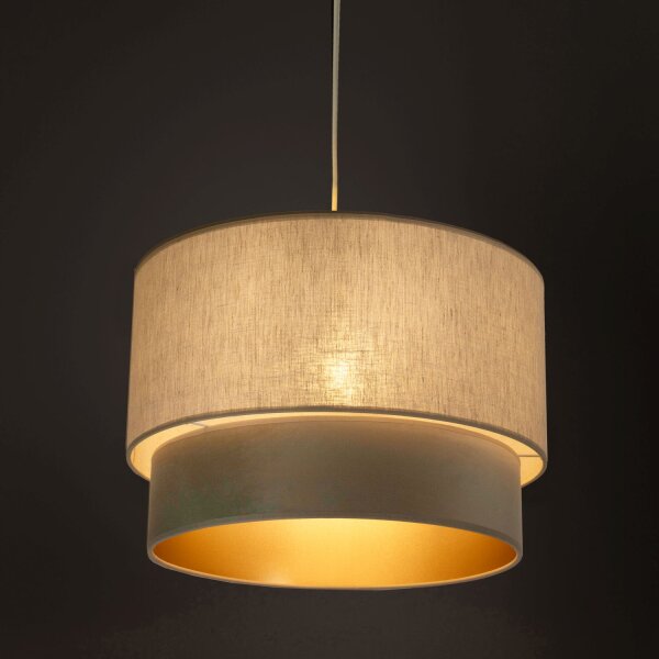 Hängelampe Stoff Grau-Beige Beige Gold Ø40 cm rund E27