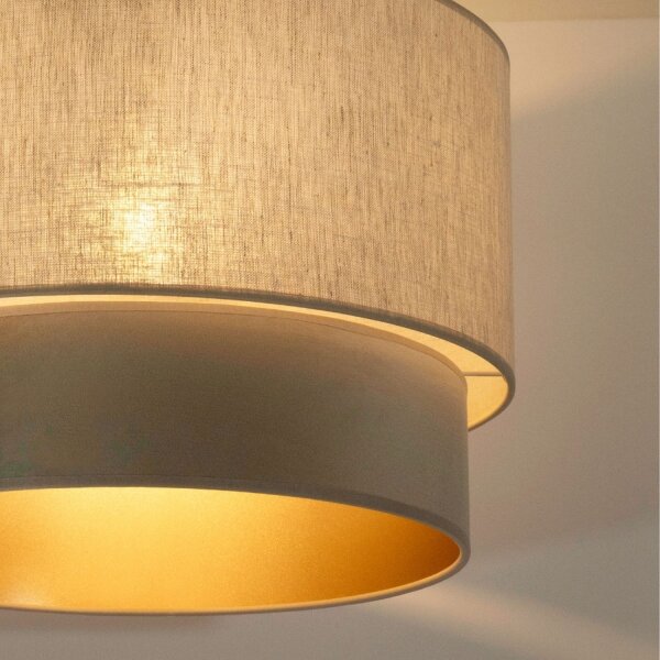 Hängelampe Stoff Grau-Beige Beige Gold Ø40 cm rund E27