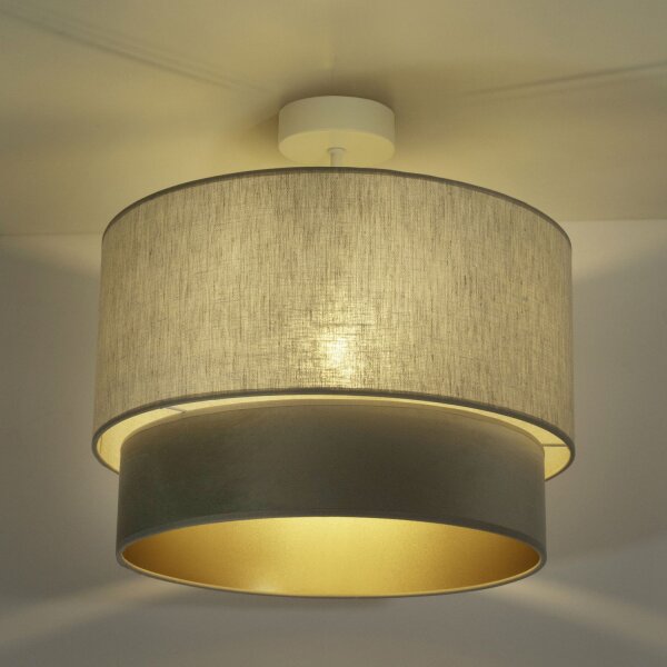 Deckenleuchte Stoff Grau-Beige Beige Gold E27 Ø40 cm