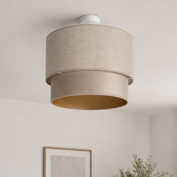 Deckenleuchte Stoff Grau-Beige Beige Gold E27 Ø40 cm