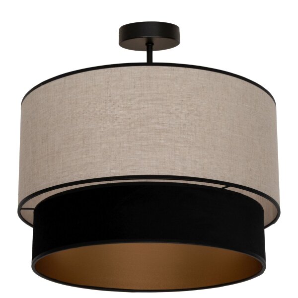 Deckenlampe Stoff Grau-Beige Schwarz Gold E27 Ø40 cm