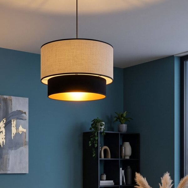 Pendelleuchte Stoff Grau-Beige Schwarz Gold Ø40 cm E27