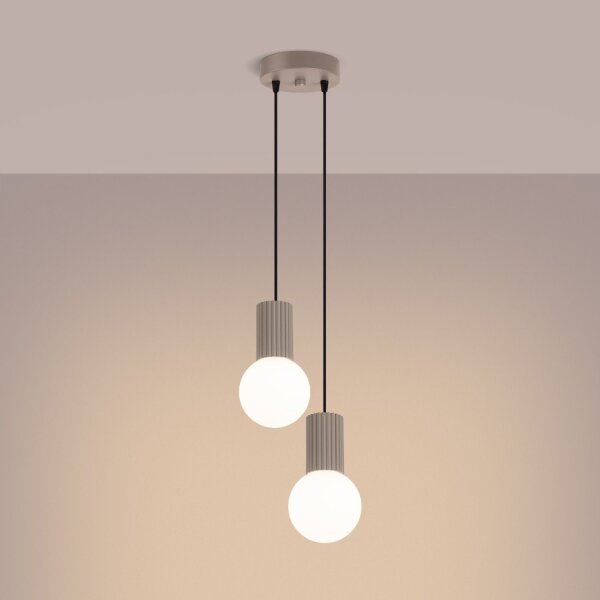 Hängelampe Glas Aluminium Taupe 2-flammig G9 L:15cm