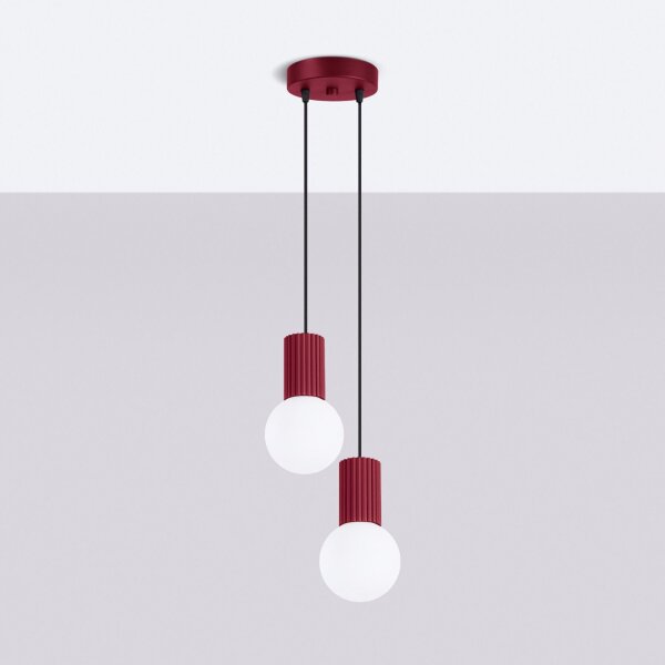 Hängelampe Glas Aluminium Burgund 2-flammig G9 L:15cm
