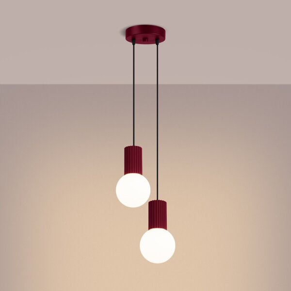 Hängelampe Glas Aluminium Burgund 2-flammig G9 L:15cm