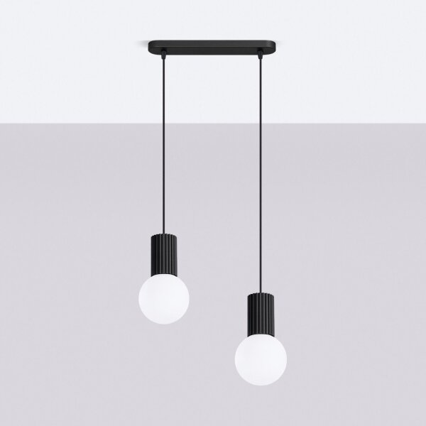 Hängelampe Glas Aluminium Schwarz 2-flammig G9 L:33,5cm
