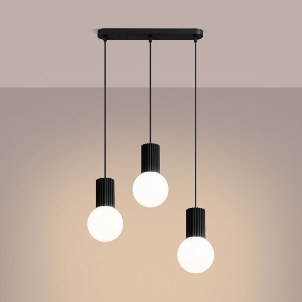 Hängelampe Glas Aluminium Schwarz 3-flammig G9 L:40cm
