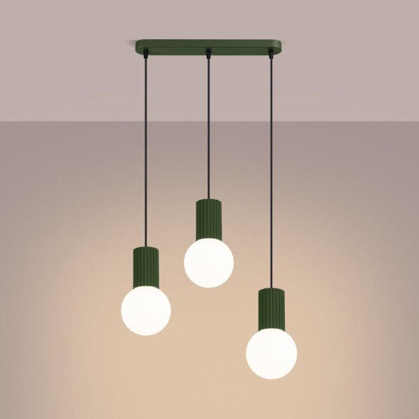Hängelampe Glas Aluminium Olivgrün 3-flammig G9 L:40cm