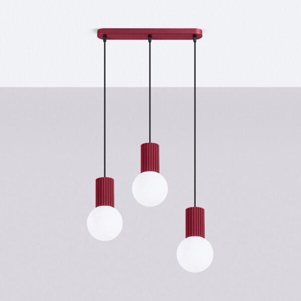 Hängelampe Glas Aluminium Burgund 3-flammig G9 L:40cm