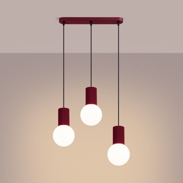 Hängelampe Glas Aluminium Burgund 3-flammig G9 L:40cm