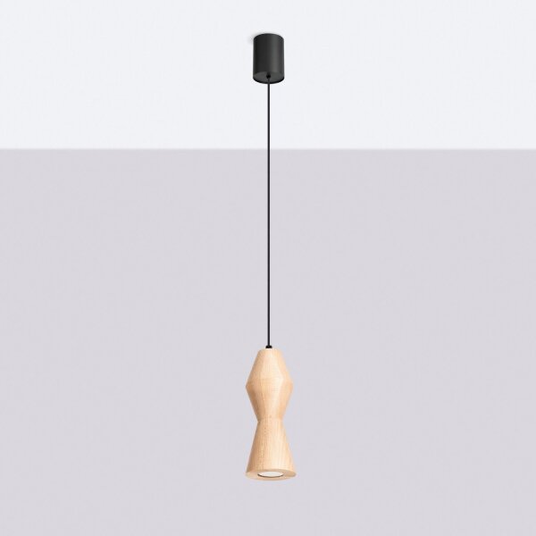 Pendelleuchte Holz Schwarz Natur GU10 Ø10 cm rund