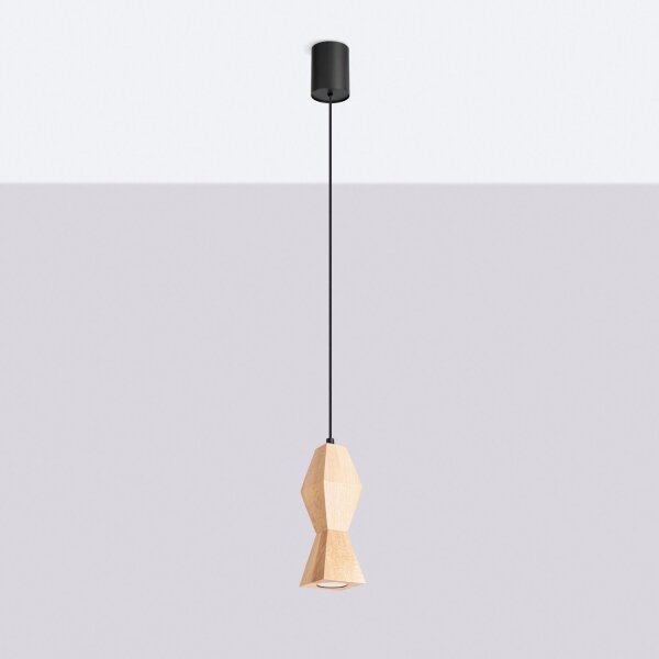 Pendelleuchte Holz Schwarz Natur Modern GU10 Ø8 cm rund