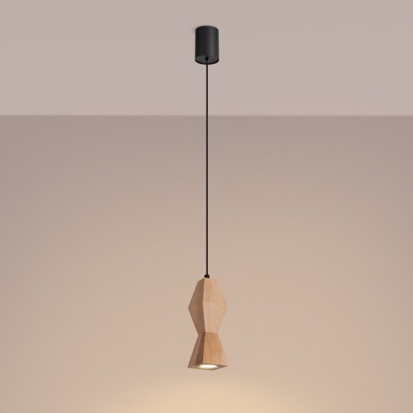 Pendelleuchte Holz Schwarz Natur Modern GU10 Ø8 cm rund