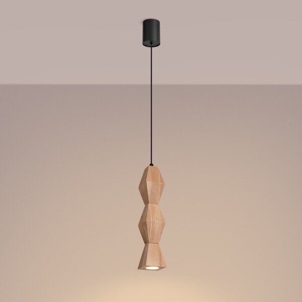 Pendelleuchte Holz Schwarz Natur GU10 Ø8cm rund Modern