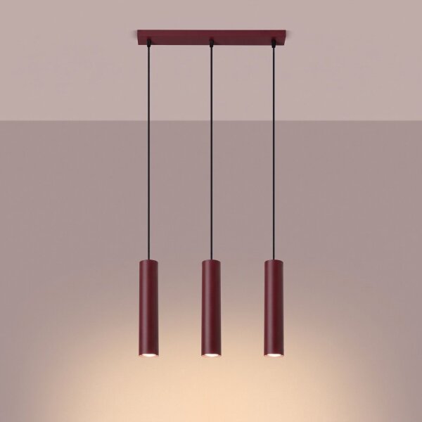 Pendelleuchte Stahl Burgund 3-flammig GU10 L:45 cm