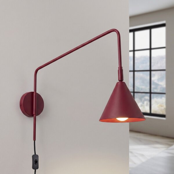 Wandlampe Stahl Burgund Schalter Stecker E14 B:14cm