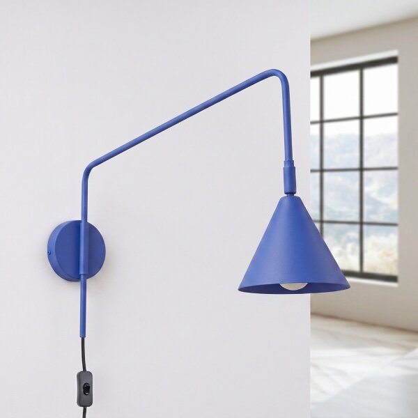 Wandlampe Stahl Ultramarin Schalter Stecker E14 T:61cm