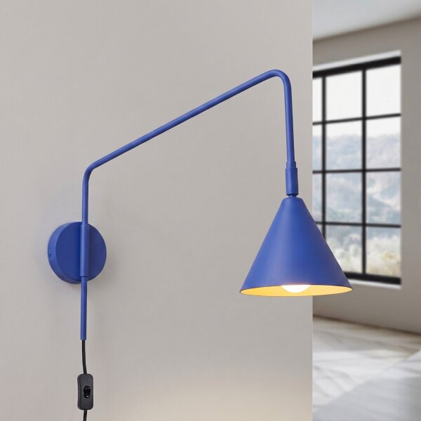 Wandlampe Stahl Ultramarin Schalter Stecker E14 T:61cm