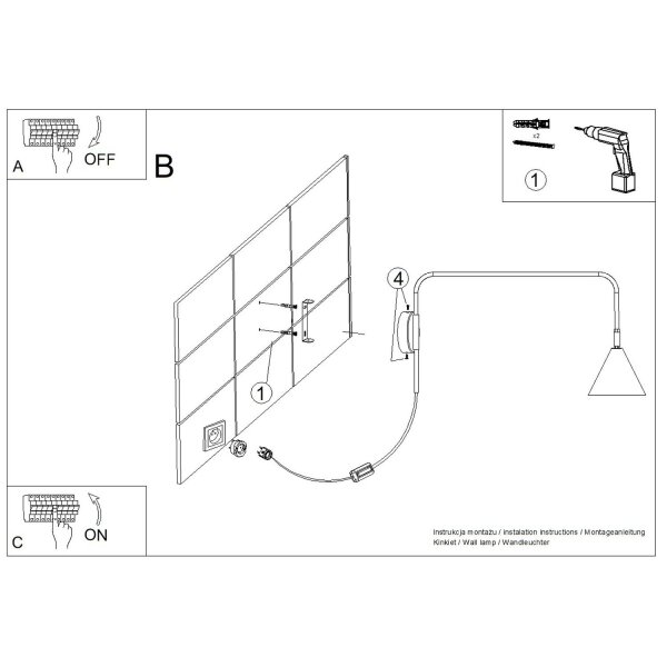 Wandlampe Stahl Ultramarin Schalter Stecker E14 T:61cm