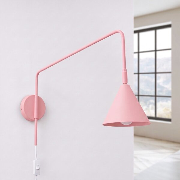 Wandleuchte Stahl Rosa Schalter Stecker E14 H:30cm