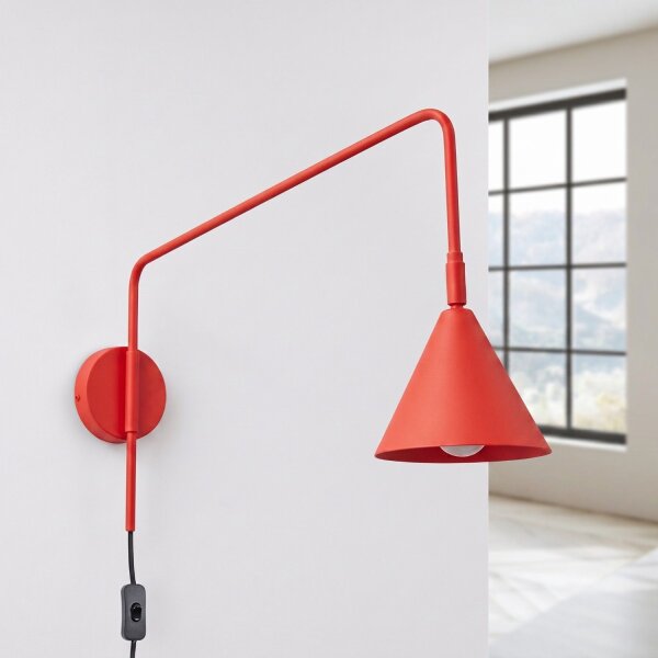 Wandleuchte Stahl Rot Schalter Stecker E14 H:30 cm