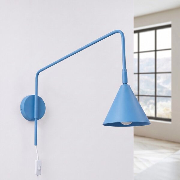 Wandlampe Stahl Hellblau Schalter Stecker E14 T:61cm