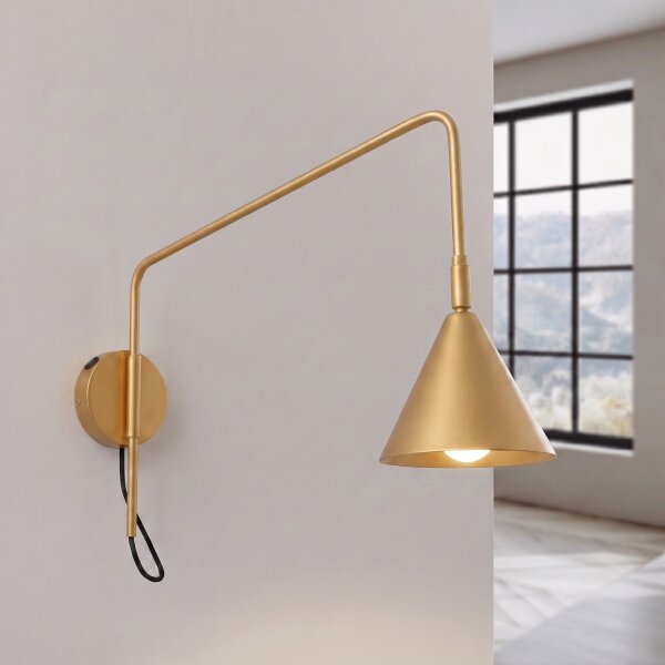 Wandlampe Stahl Gold Schalter E14 H:30 cm wohnlich