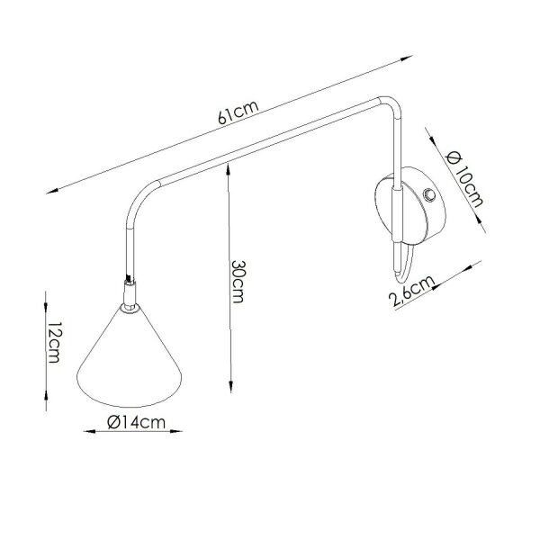 Wandlampe Stahl Gold Schalter E14 H:30 cm wohnlich