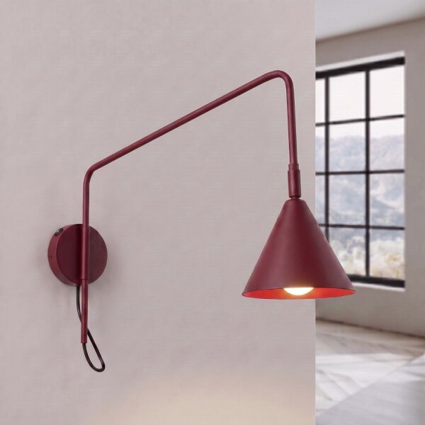 Wandleuchte mit Schalter Stahl Burgund E14 T:61 cm