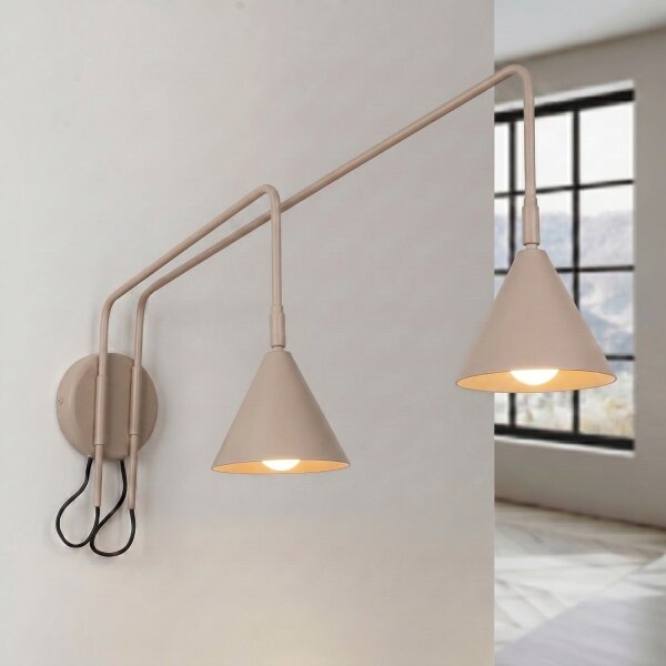 Wandlampe Stahl Taupe Schalter 2-flammig E14 T:80cm