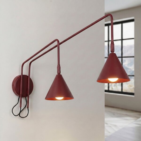 Wandlampe Stahl Burgund Schalter 2-flammig E14 H:30cm