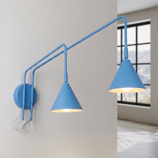 Wandlampe Stahl Hellblau Schalter 2-flammig E14 B:150cm