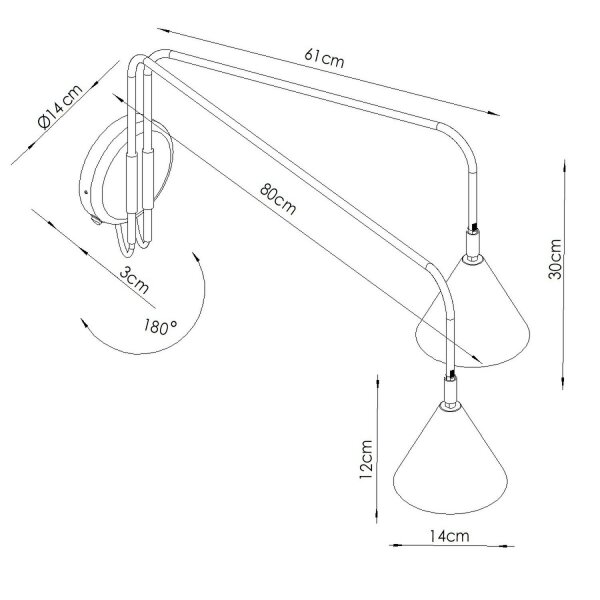 Wandlampe Stahl Hellblau Schalter 2-flammig E14 B:150cm