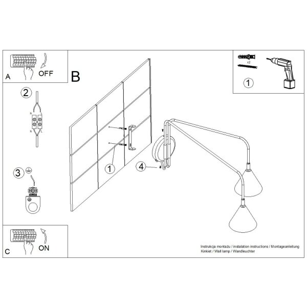 Wandlampe Stahl Hellblau Schalter 2-flammig E14 B:150cm