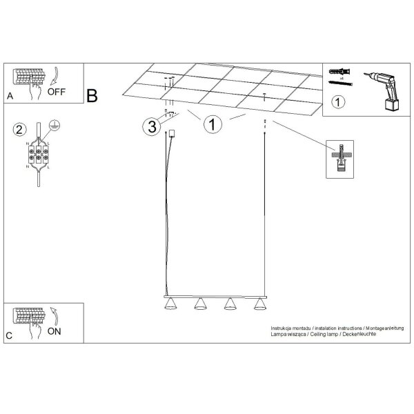Pendelleuchte Stahl Gold 4-flammig E14 L:122 cm