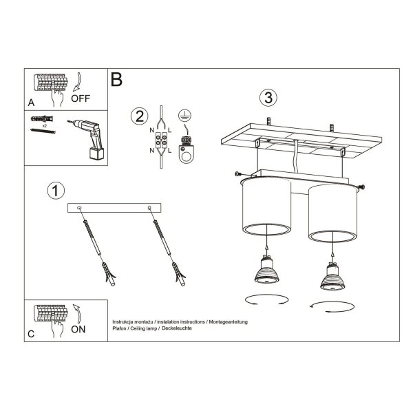 Deckenlampe Aluminium Taupe 2-flammig GU10 L:26 cm