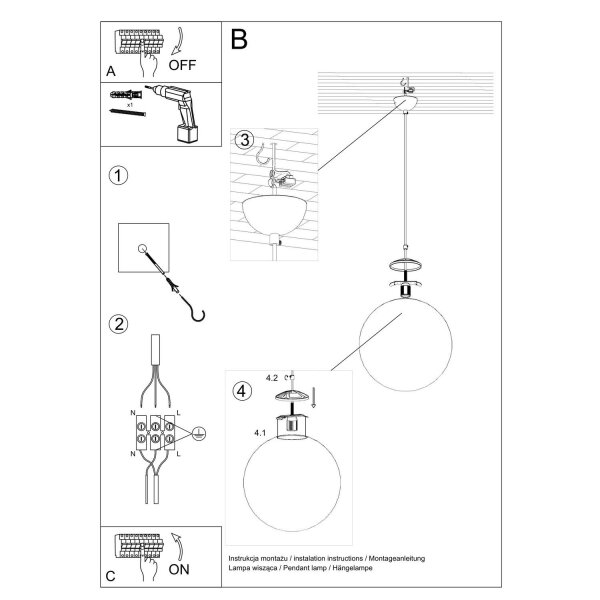 Hängelampe höhenverstellbar Glas Stahl E27 Ø40 cm