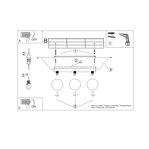 Deckenlampe blendarm Glas Stahl Beige 3-flammig G9 50cm