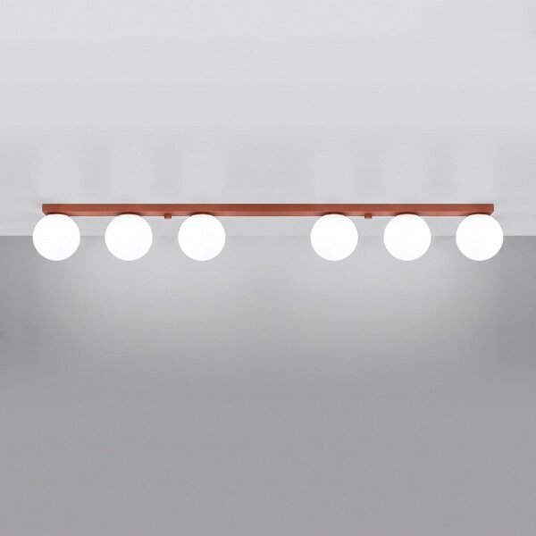 Deckenlampe blendarm Glas Stahl Ockerrot G9 L:120cm