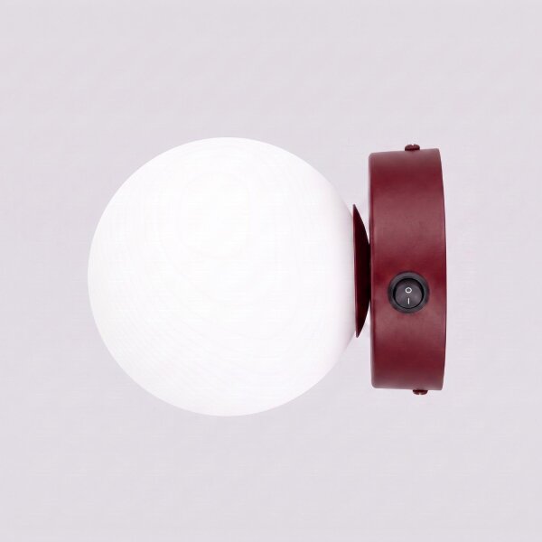 Wandlampe Schalter blendarm Glas Stahl Burgund G9 14cm