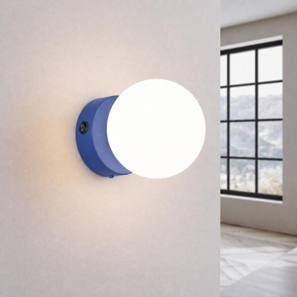 Wandlampe Schalter Glas Stahl Ultramarin G9 B:14cm rund