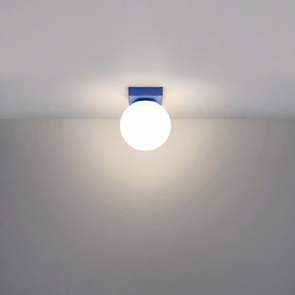 Deckenlampe blendarm Glas Stahl Ultramarin G9 L:12cm